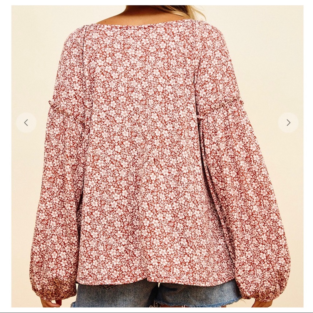 Boho chic Floral Print Lantern Sleeves Top - Picture 6 of 6